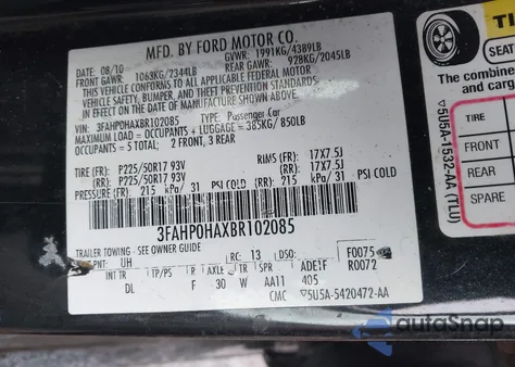 2011 Ford Fusion Se z USA, uszkodzony, nr VIN 3FAHP0HAXBR102085